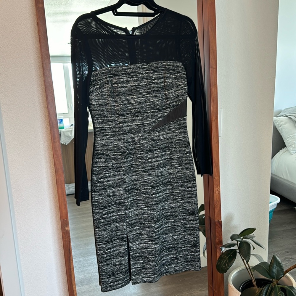 Vince Camuto size 6, Heather, gray and mesh black dress